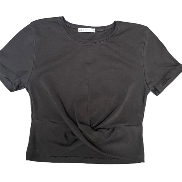 Zara Short Sleeve Front Twist Tee Shirt in Black Size Medium - Picture 1 of 5
